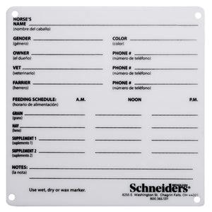 Schneiders® Plexiglass Stall Information Card