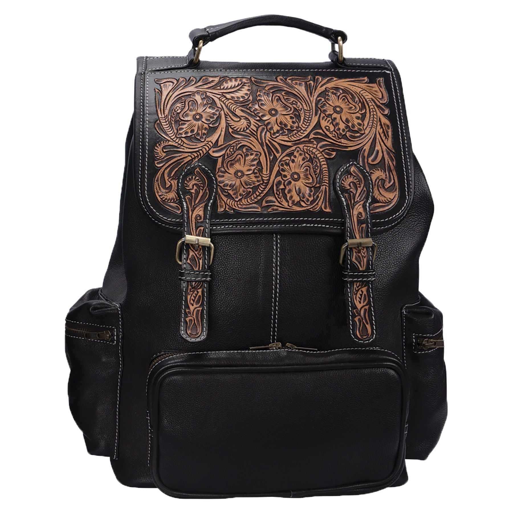 Schneiders Tooled Leather Backpack, Brown