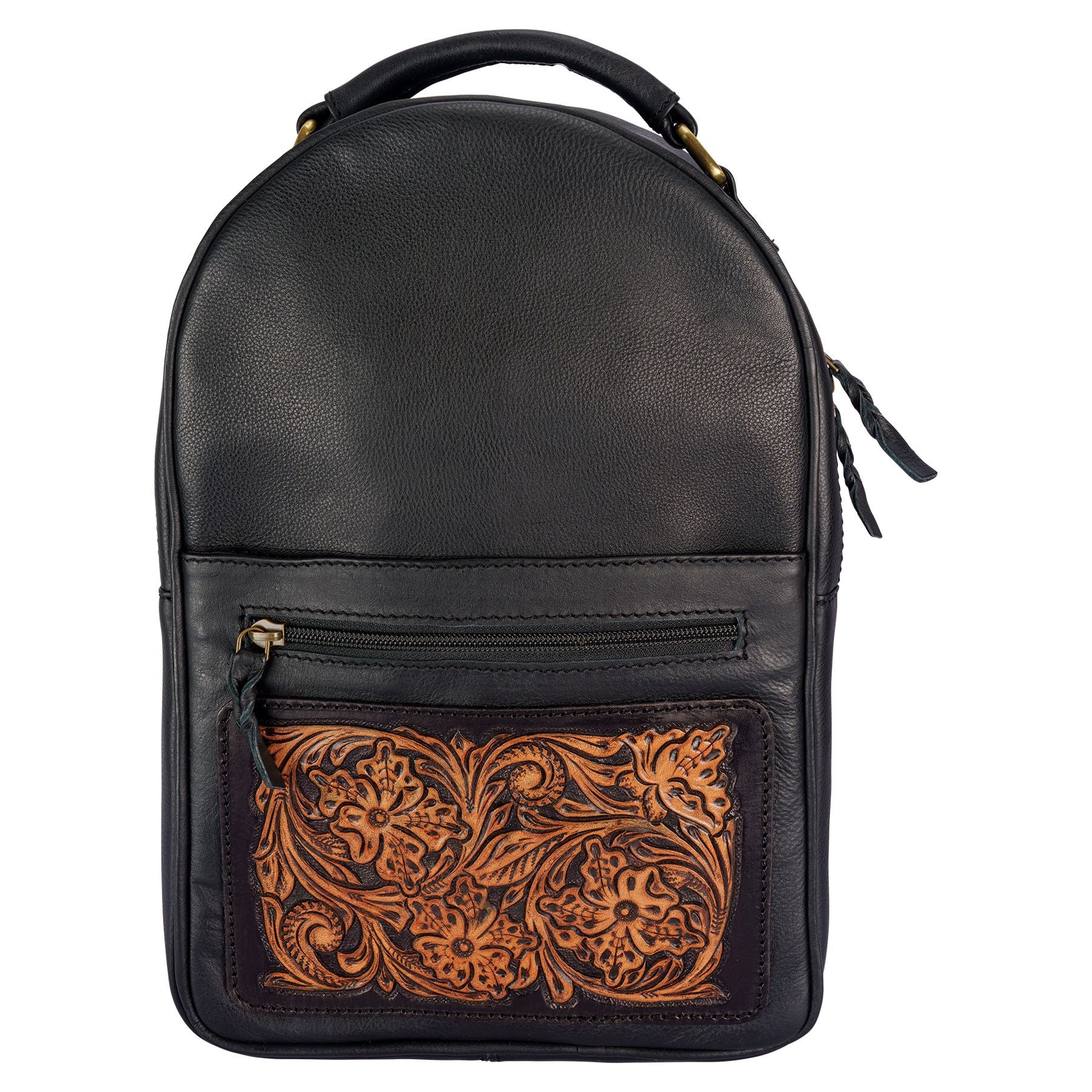 Schneiders Tooled Leather Small Backpack, Brown