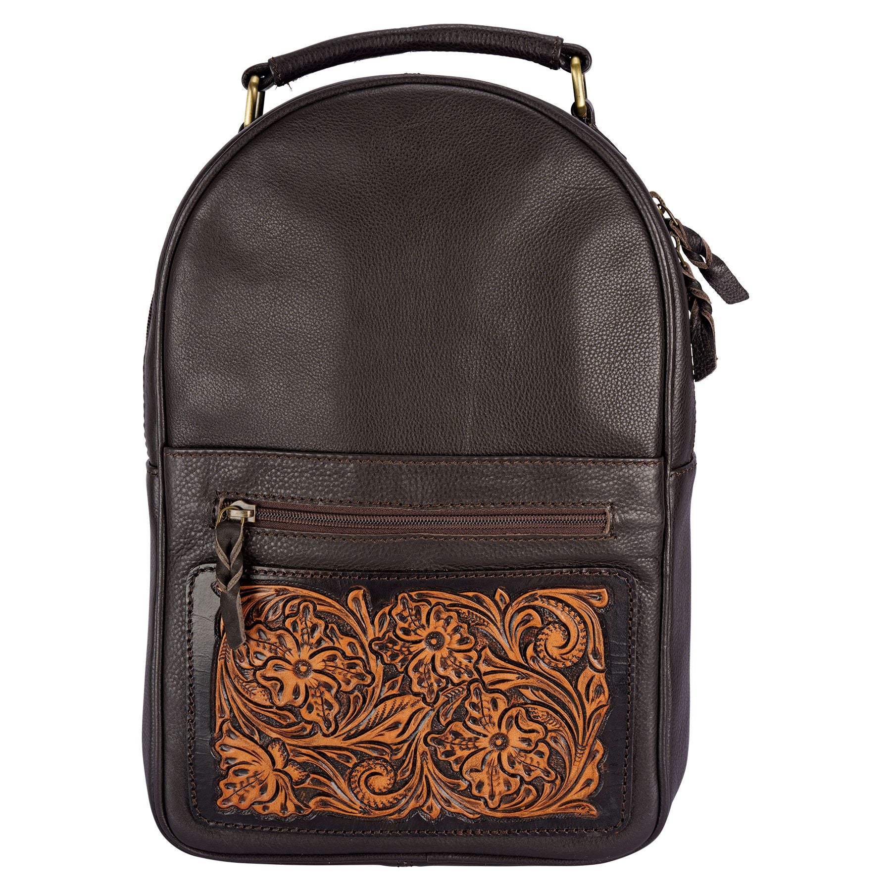 Schneiders Tooled Leather Small Backpack, Brown