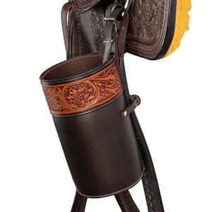 Schneiders® Tooled Leather Water Bottle and Snack Holder Saddle Bag