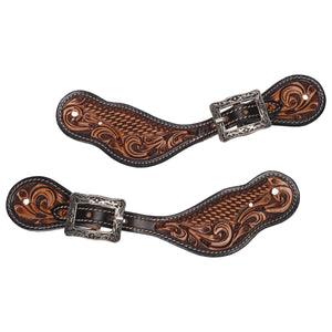 Schneiders® Basketweave Leaf Tooled Western Spur Straps