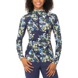 Kastel Denmark Ladies Navy Watercolor Floral Quarter Zip