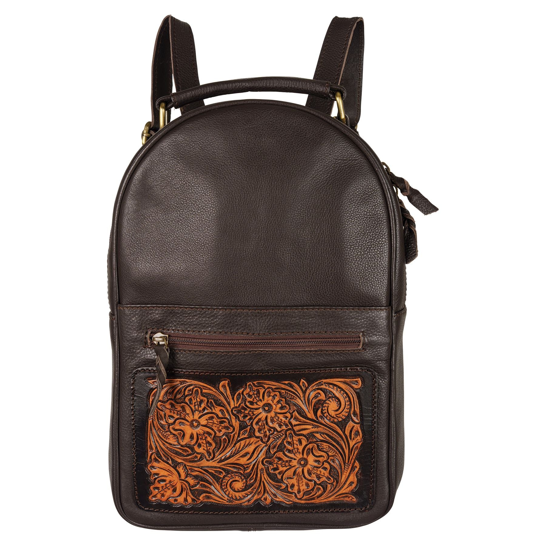 Schneiders Tooled Leather Small Backpack, Brown