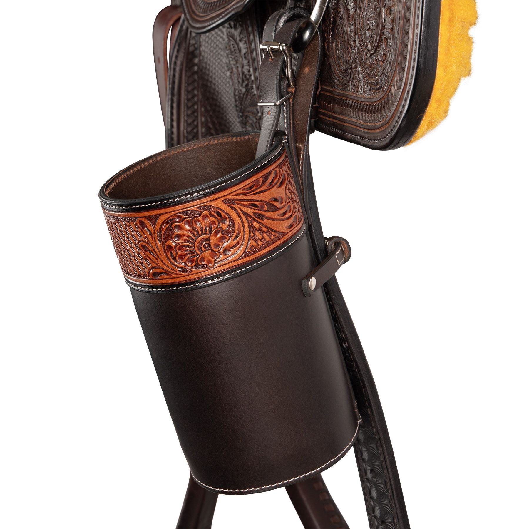 Schneiders® Tooled Leather Water Bottle and Snack Holder Saddle Bag